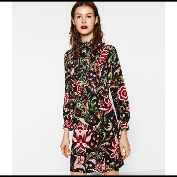 Zara Multicolor Floral Print Long Sleeve Dress Size Medium, but fits like Sm - Picture 3 of 17